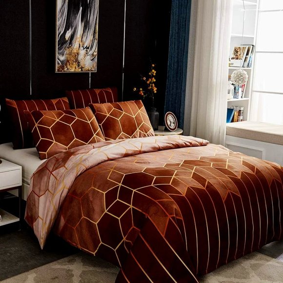 ✧Diamond Duvet Cover Set ✧ Queen ✧ King ✧ Brown - Picture 2 of 6